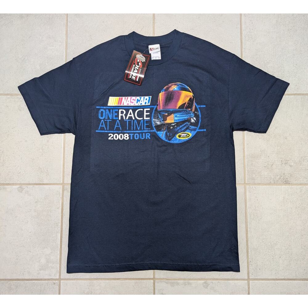 Hase Authentics Men's Large NASCAR One Race At A Time 2008 Tour Navy Blue Cotton